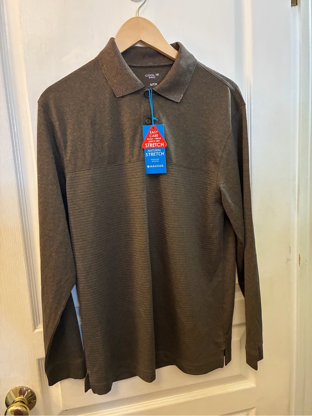 Haggar Cool 18® Pro Long Sleeve Polo Gray Size Small NWT